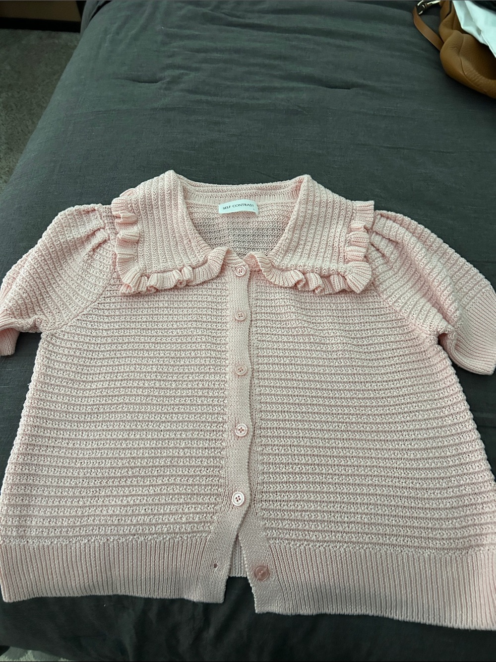 Soft Pink Ruffle Collar Knit Cardigan